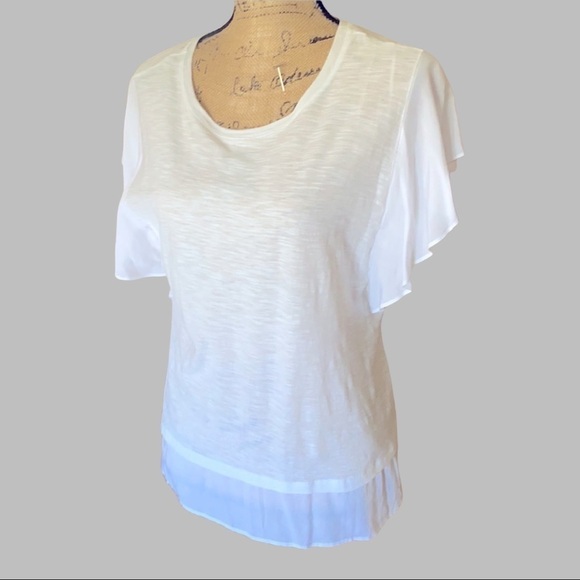 Vince Camuto Vintage Band White Flutter Sleeve Short Sleeve Top Medium - Picture 5 of 9